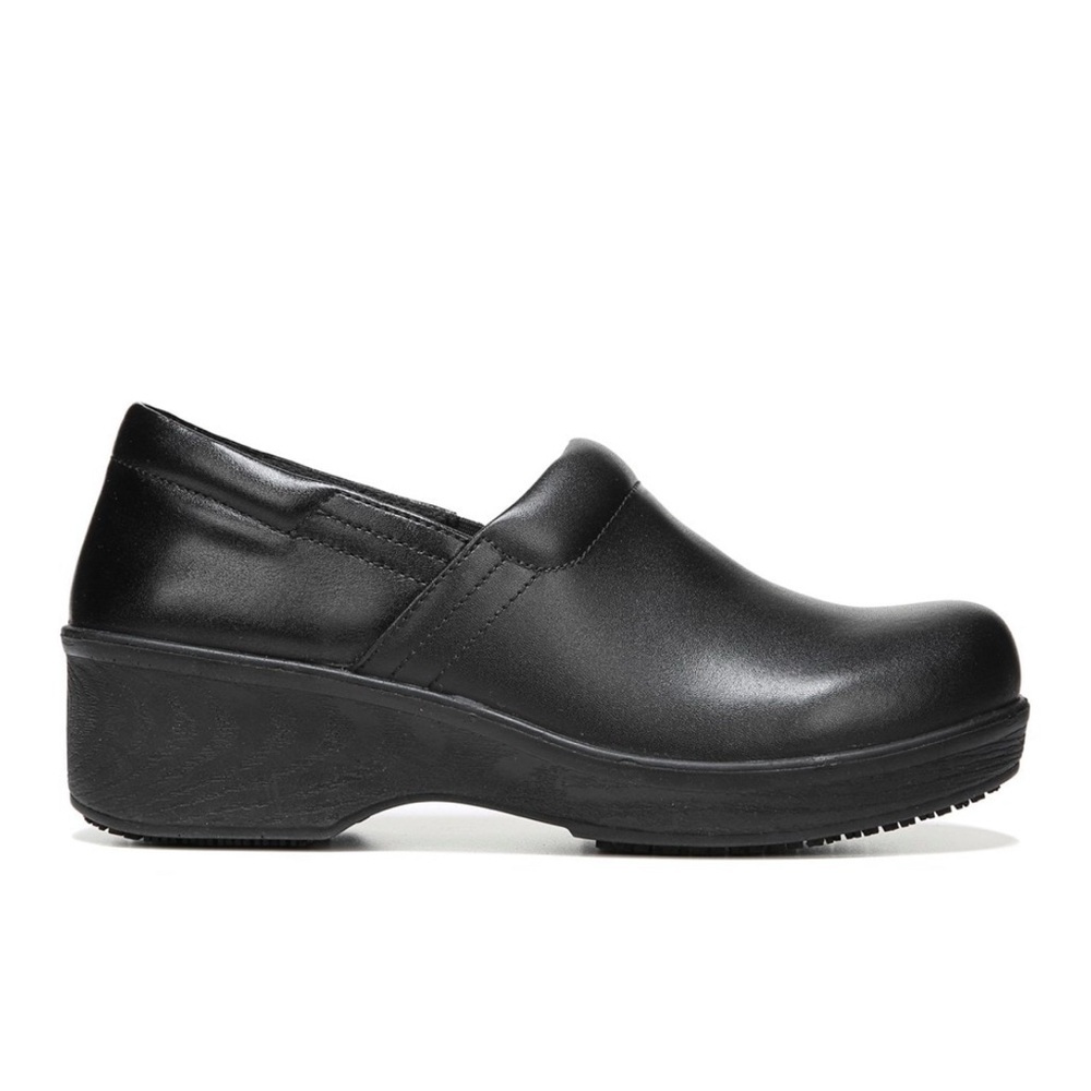 Dr. Scholls Slip Resistant Black Leather Career Clogs Size 7.5 - Picture 1 of 10